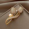 Fashion Tulip Pearl Brooches For Women Elegant Full Rhinestone Brooch Pin Female Korean Party Suit Coat Jewelry Gift