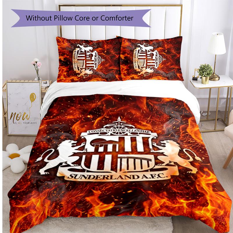 Sunderland Football Printed 3 Pieces Bedding Set, Comfortable Skin Friendly Bedroom Duvet Cover Set