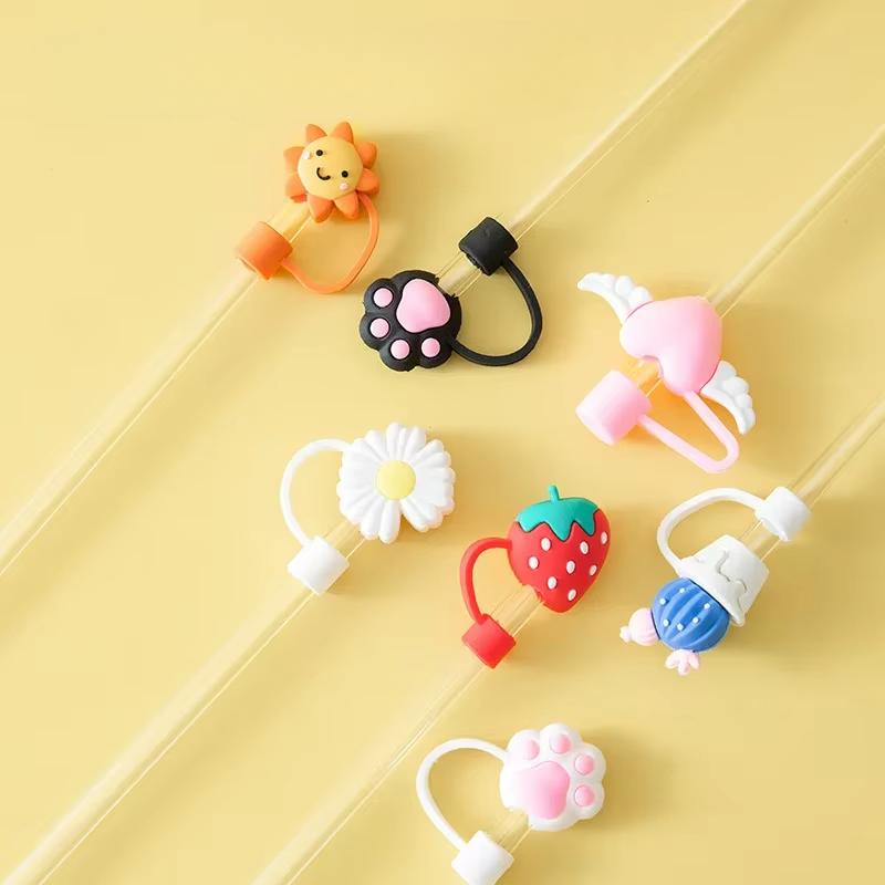 6-8mm Cute Cartoon Silicone Straw Tips Creative Straw Cover Drinking Dust Splash Proof Straw Plugs Sealing Tools Cup Accessories