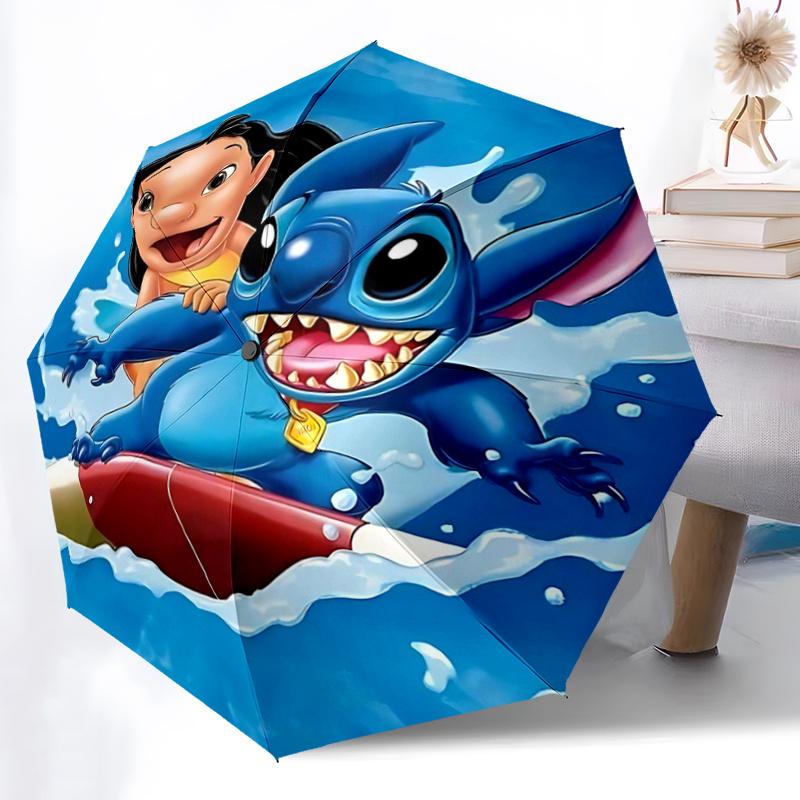 1pc Surfing Lilo & Stitch Automatic Folding Umbrella - 3 Folding Design, Vivid Cartoon Pattern, Suitable for Outdoor Activities, A Gift for