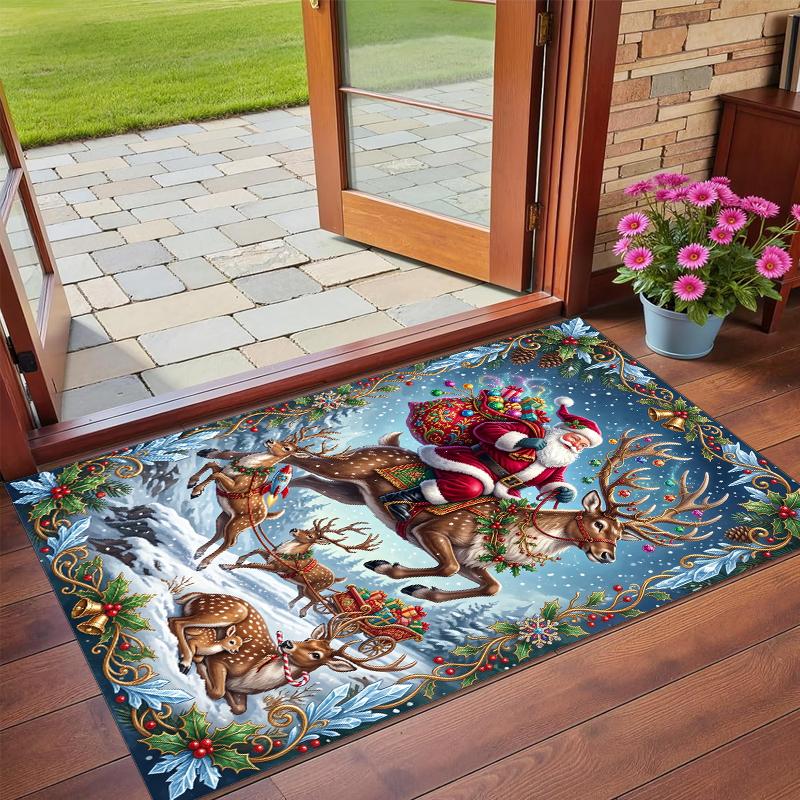 Christmas Printed Square Area Rug Soft Non Slip Floor Carpet For Bedroom Holiday Gift
