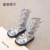 Size 26-37 Girls Sandals 2025 Summer Pearl Bow Soft Sole Fairy High Top Roman Sandals Medium and Older Children