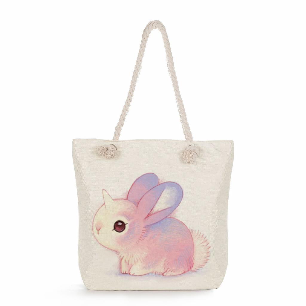 Creative Rabbit print thick rope single-shoulder beach bag 7247 CLE