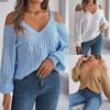 Women Cold Shoulder Oversized Sweaters Long Sleeve V Neck Chunky Cable Knit Fall Tunic Sweater Tops Pullover Knitted Jumpers