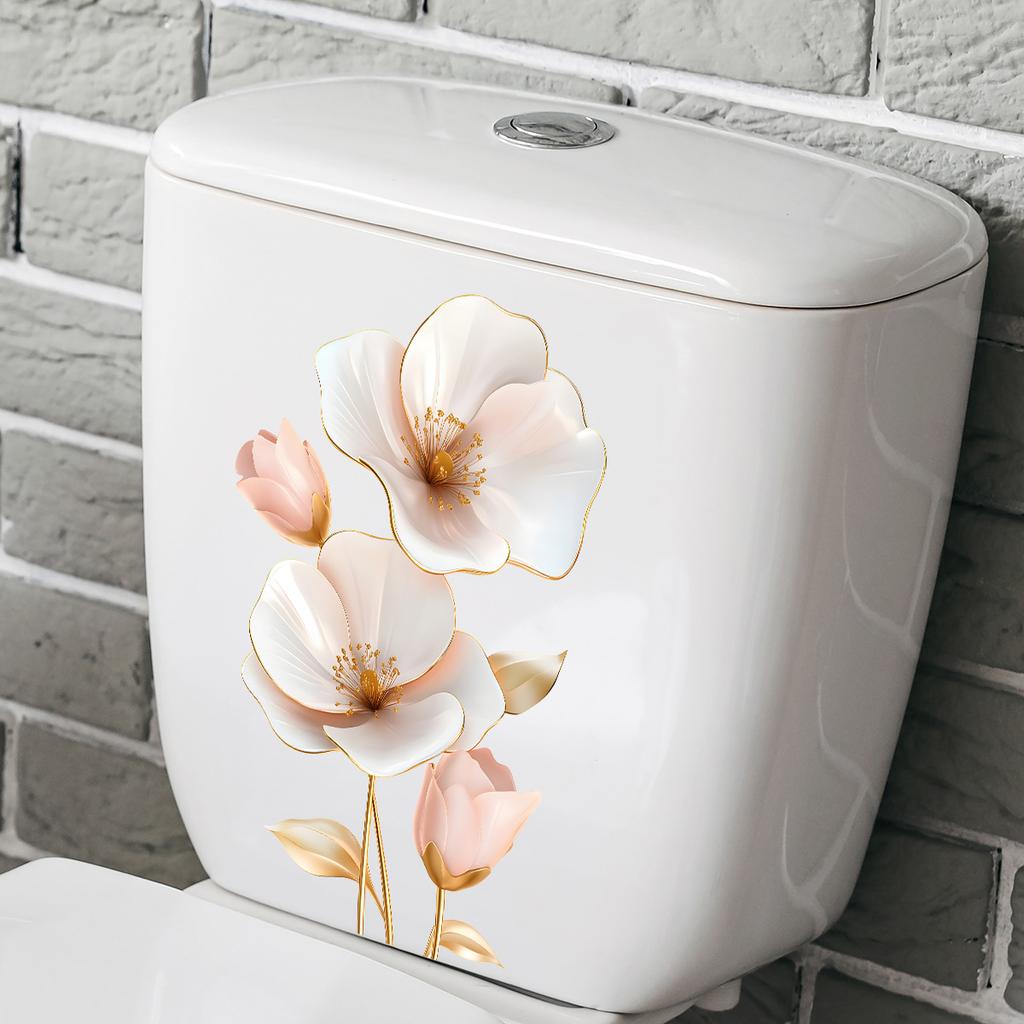 Креативные 3D Цветочные Наклейки на Туалет, Объемные Цветочные Наклейки на Стену для Ванной Комнаты, Водонепроницаемый Съемный Декор