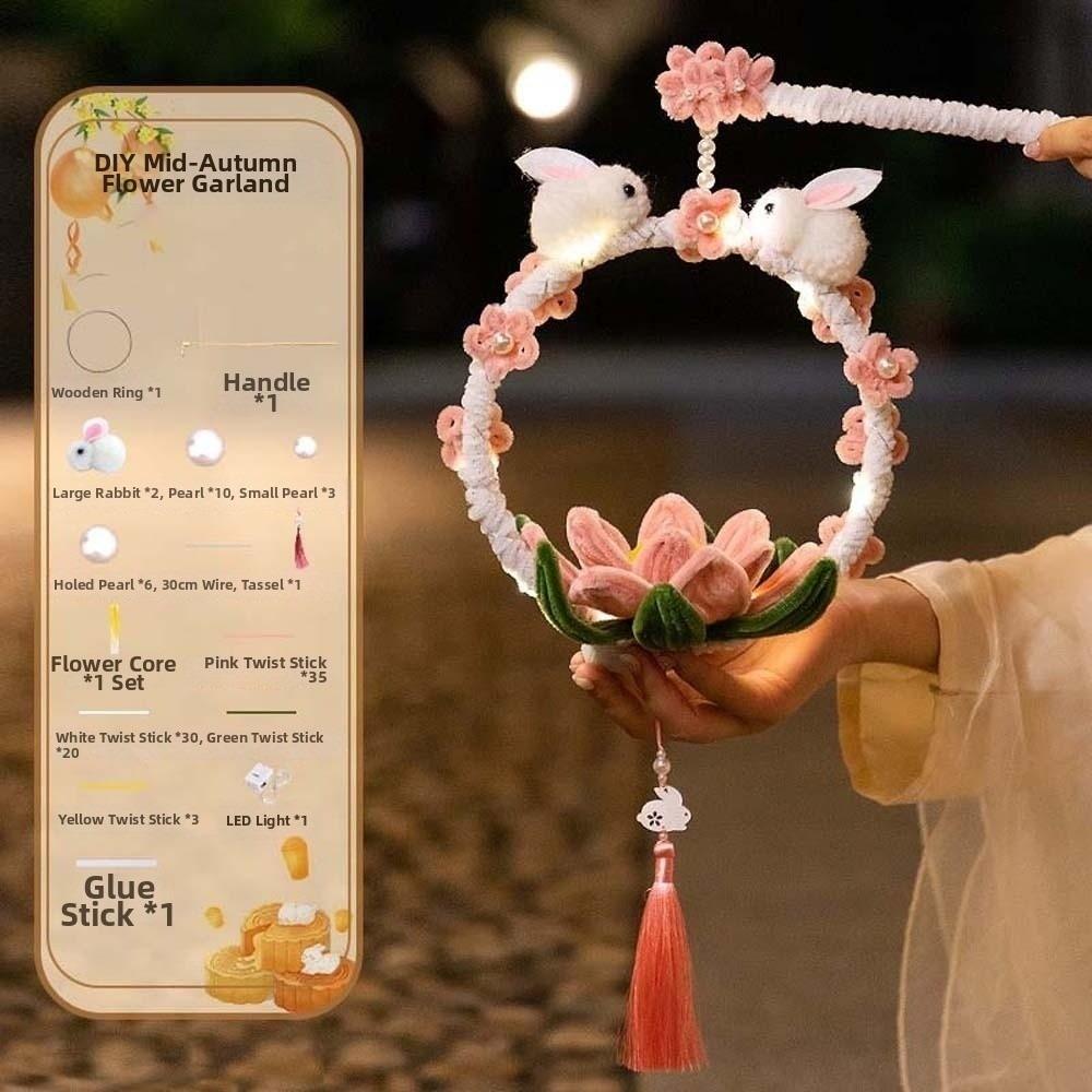 Glowing Bunny Wreath Lantern Luminous Chenille Stems Craft Rabbit Hoop Lamp Kids Craft