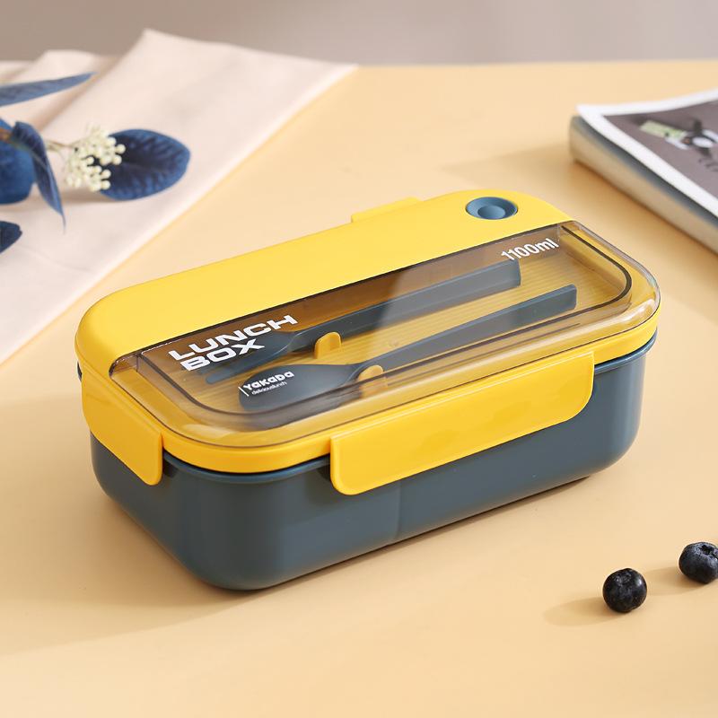 Portable Lunch Box Grid Children Student Office Bento Box with Fork Spoon Leakproof Microwavable Prevent School Food Storage Box