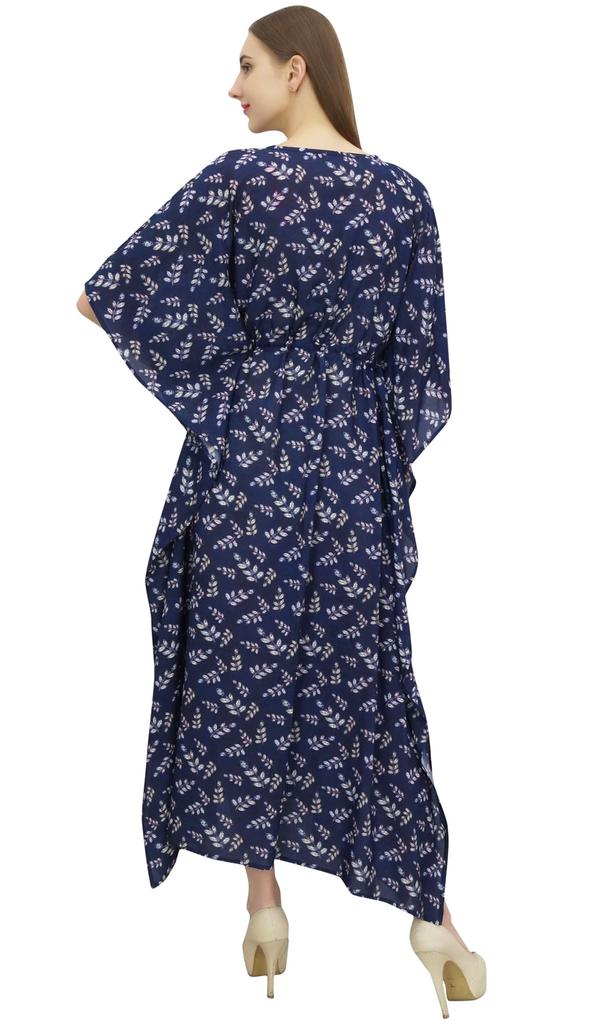 Bimba Женское хлопковое темно-синее дизайнерское ночное платье-кафтан длинное