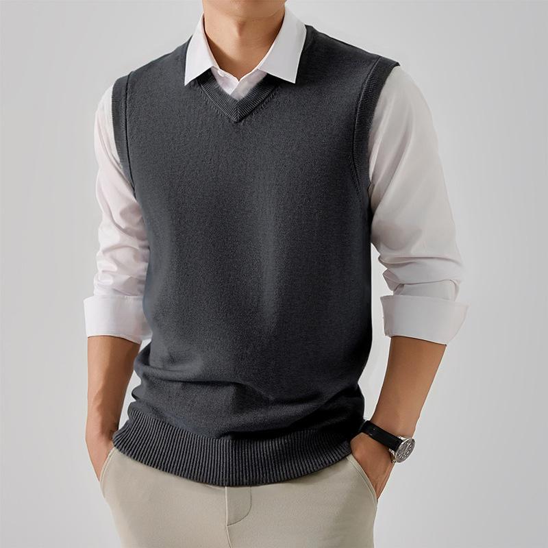 Мужской осенне-зимний вязаный жилет без рукавов из шерсти - Business Casual и удобный свитер.