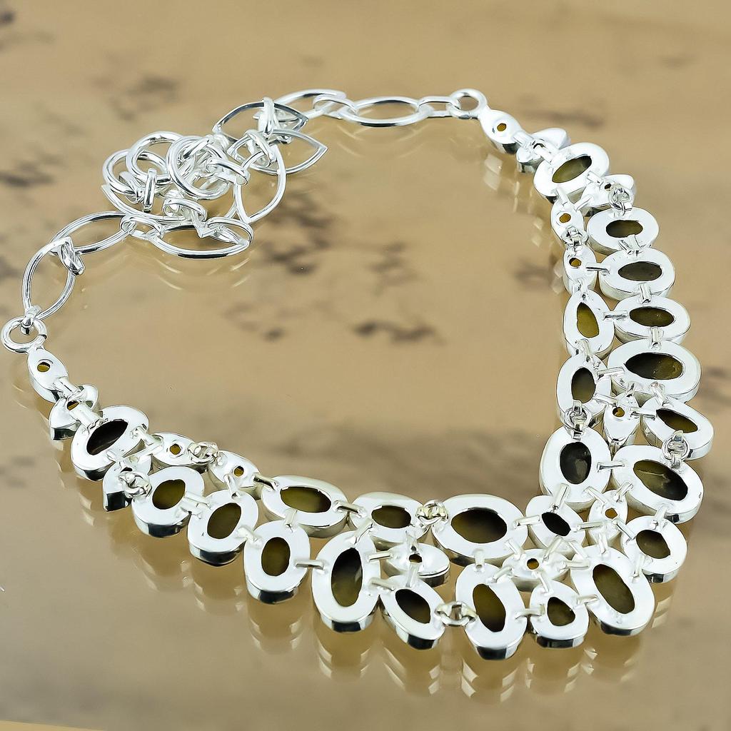 Натуральный Септарий Камень Цепь Регулируемое Ожерелье Серебро 925 пробы Для Женщин