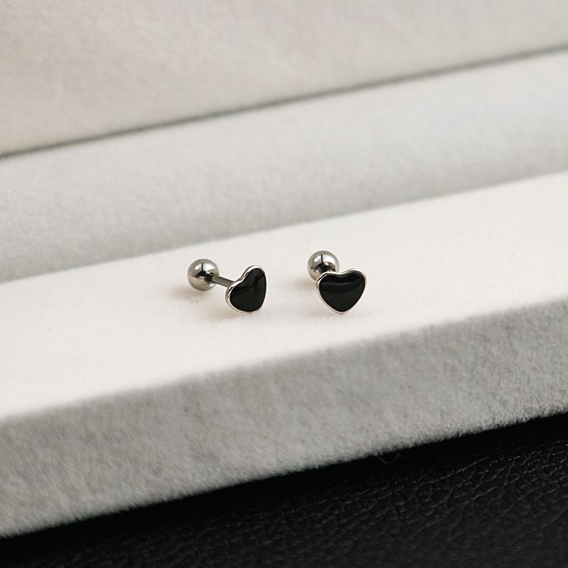 Stainless Steel Geometric Black Series Stud Earrings, Cross Simple Earrings, Love Dripping Oil Personalized Earrings