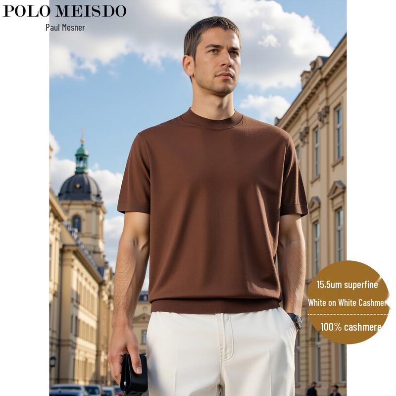 POLOMEISDO Men's 100% Cashmere Short-Sleeve Mock Neck Sweater