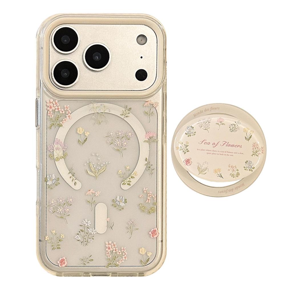 Чехол-подставка с магнитом и рисунком цветка для iPhone 16, iPhone 17 и iPhone 17 Pro Max