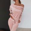 Women's  Fashion Casual 2-piece Coral Velvet Off-shoulder Top + Trousers Suit Running Suit Breathable Sportswear Yoga Suit
