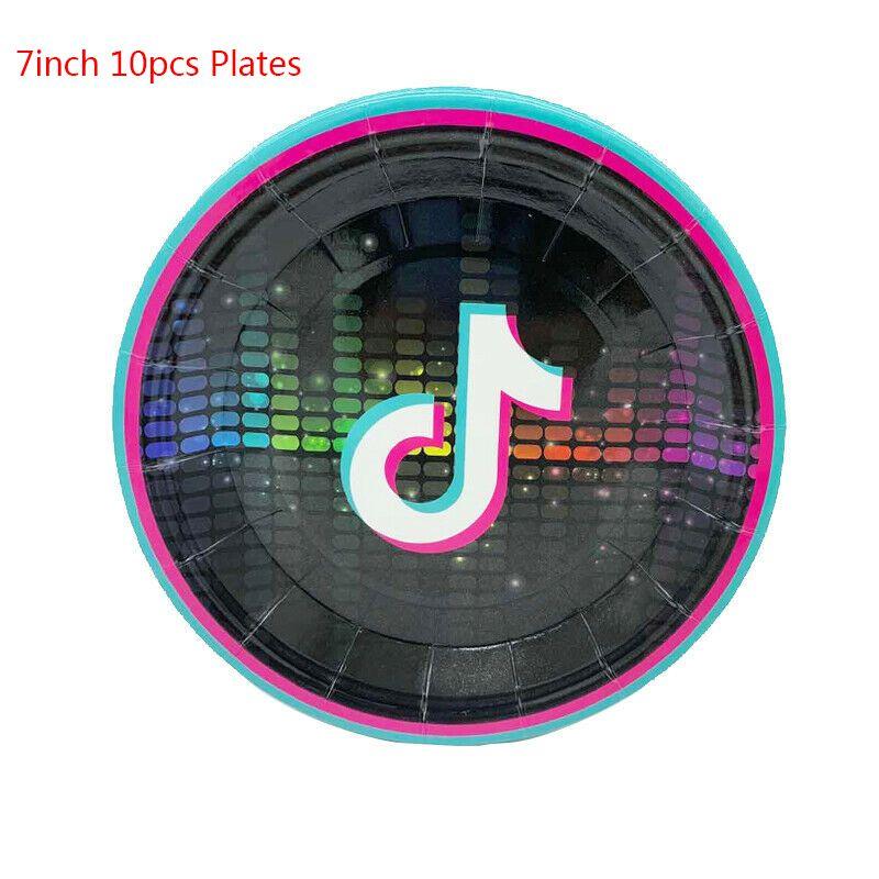 Набор красочных принадлежностей для дня рождения в стиле Тик Ток, включающий веселую посуду, декор, тарелки, стаканы и баннер