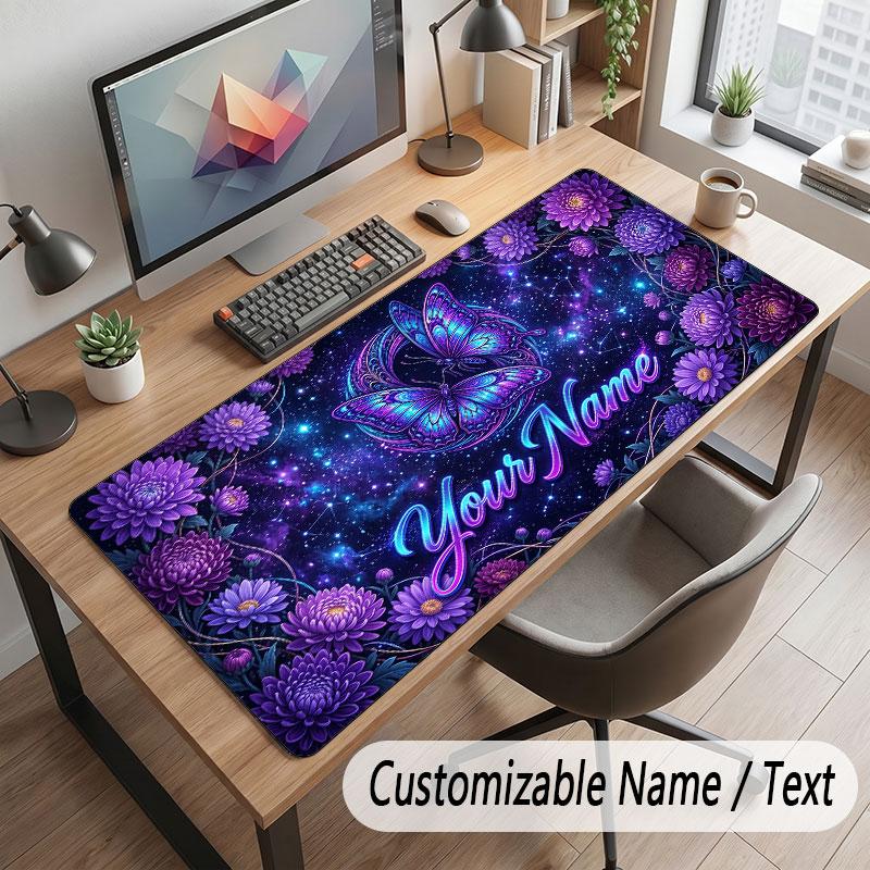 Butterfly Theme Customized Mouse Pad Personalized Print Name Text Desk Mat For Home Office Table Decor