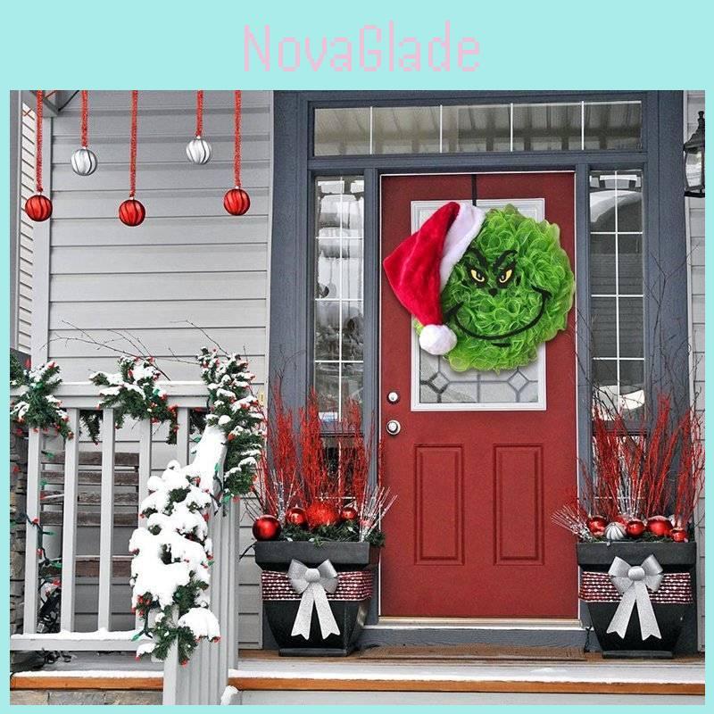 New Grinch Green Monster Plush Christmas Wreath Adorned Festive Holiday Decoration