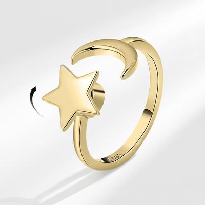 Вращающееся Открытое Кольцо Звезда Луна Для Женщин Регулируемое Вращающееся Кольцо На Указательный Палец Модное Небесное Украшение Подарок