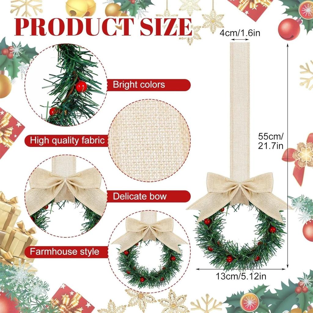 Рождественские венки для кухонного шкафа с клетчатой лентой-бантом, подвесные венки для дверей шкафа, декоративные венки для кухонного окна, наружного и внутреннего праздничного декора