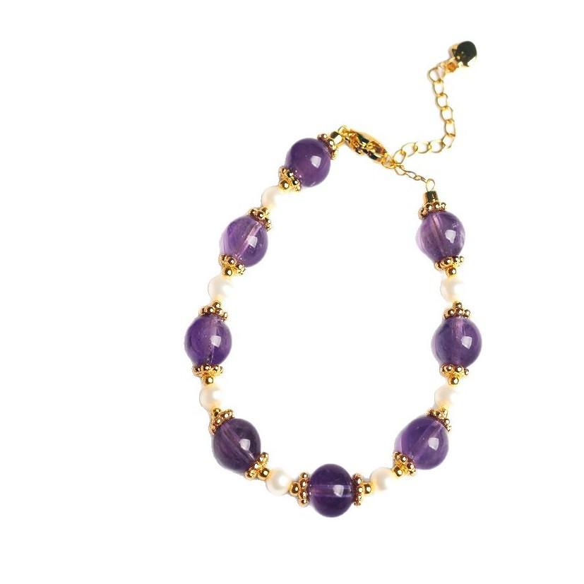 Niche light luxury natural amethyst freshwater pearl bracelet beaded can be stacked high-end butterfly double-layer jewelry women