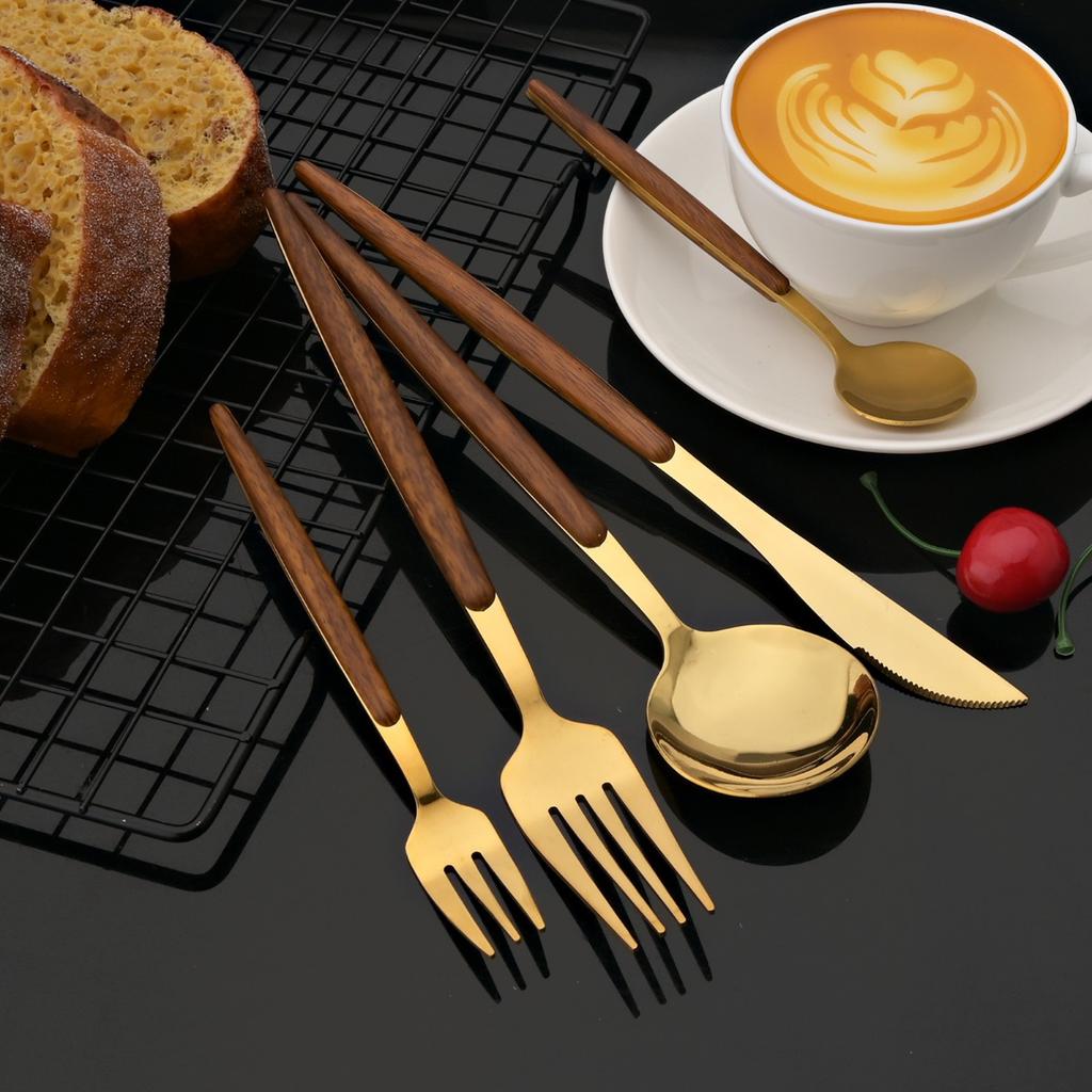 Набор столовых приборов из серебра премиум-класса из нержавеющей стали, 20 предметов, эргономичная деревянная ручка, зеркальная полировка, на 4 персоны