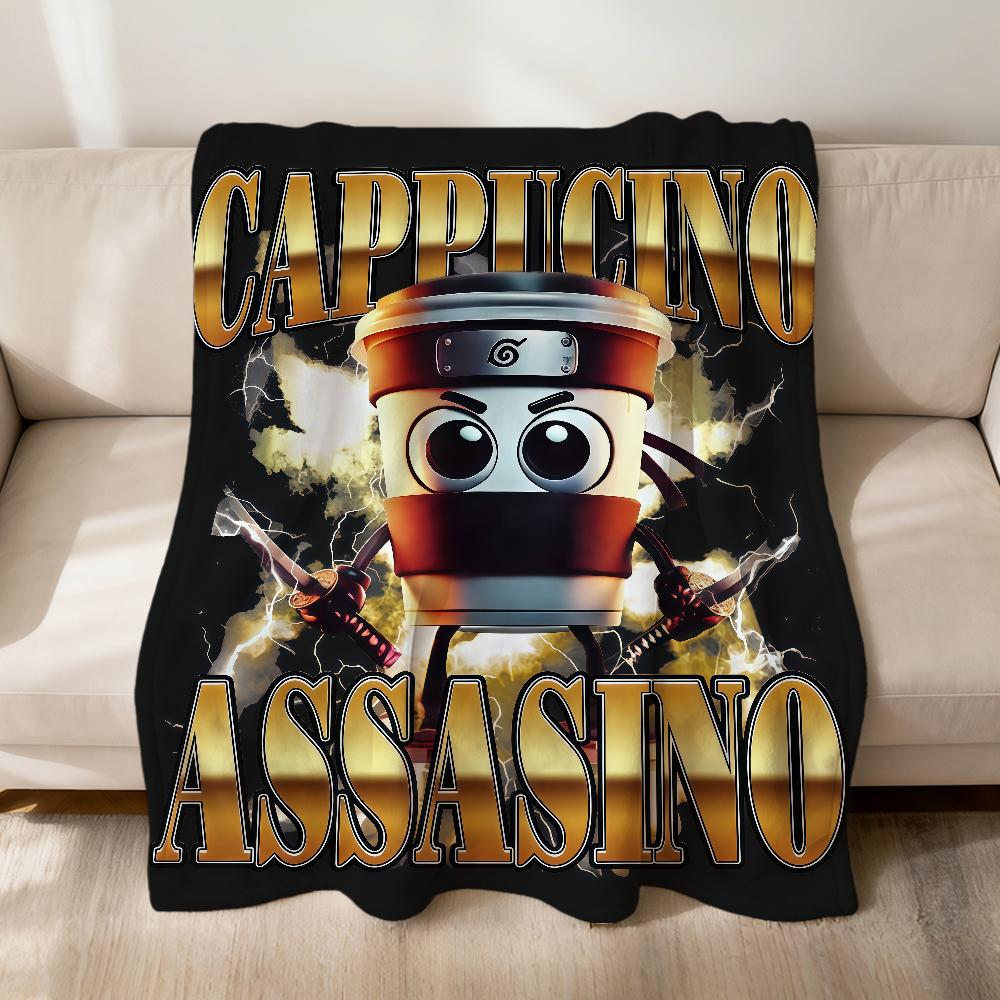 Flannel Soft Warm Plush Blanket For Sofa Living Room Hogar Bedroom Home Car Portable I-Italian Brainrot Cappuccino A-Assassino