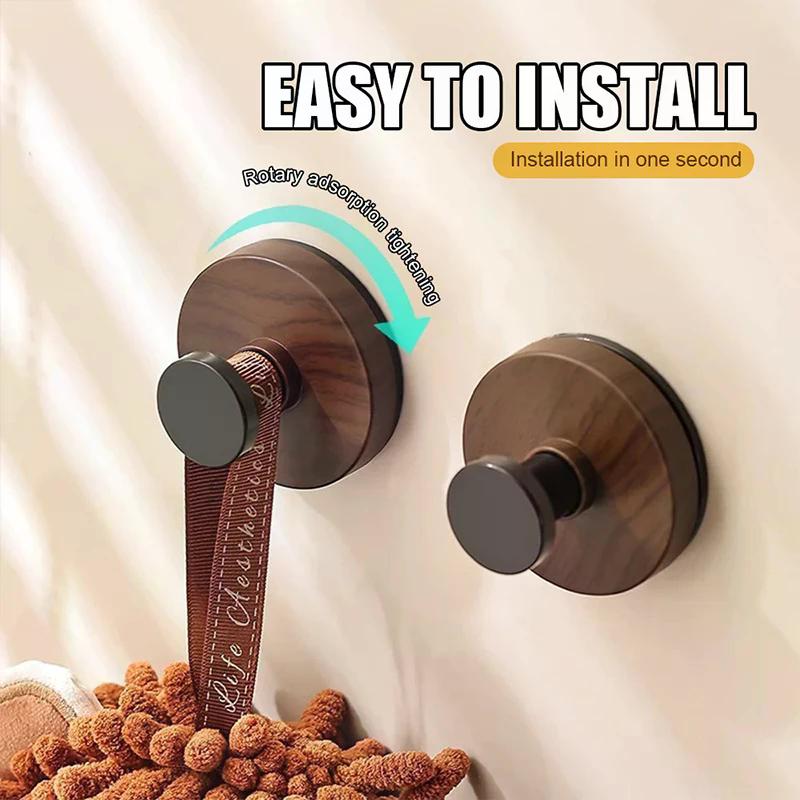 Walnut Wood Suction Cup Hooks, Wall-Mounted Storage Rack, Door Back, Clothes, Towel Hanger, Cabinet, Drawers Handle, Key Decor