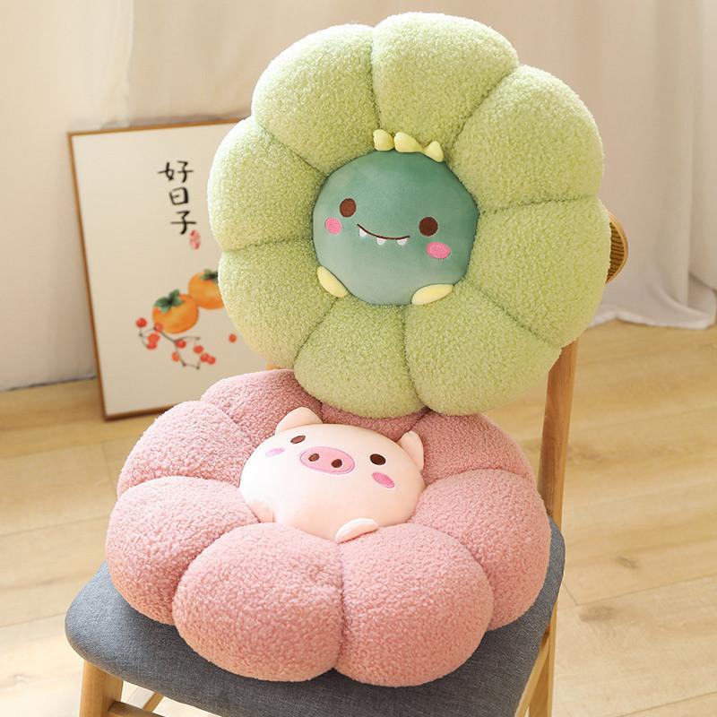 Plush Teddy Toy Animal Cushion Embroidered Design Children Room Nook Reading