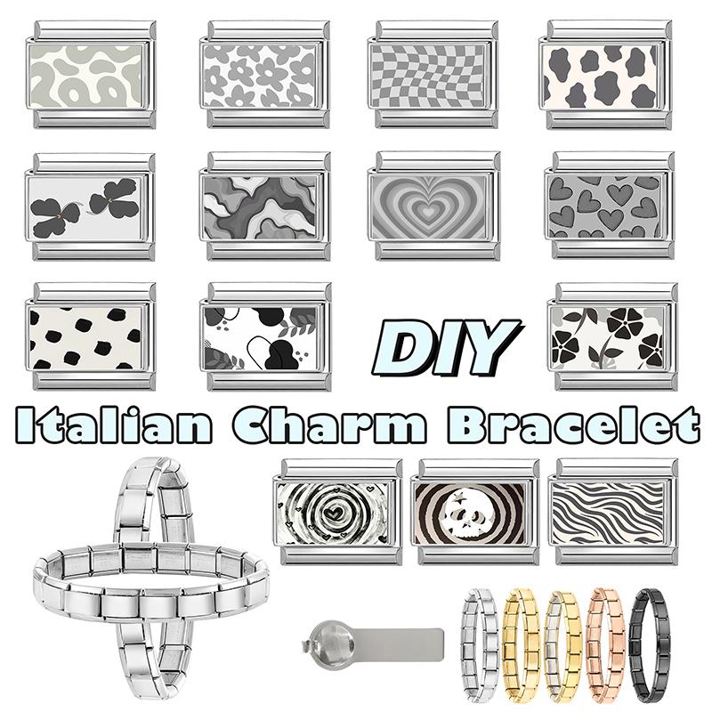 Модный персонализированный DIY Серый Цвет Итальянский Шарм Браслет Сердце Кошка Цветок Череп Бусина Подходит для 9 мм Браслета Ювелирные Изделия из Нержавеющей Стали
