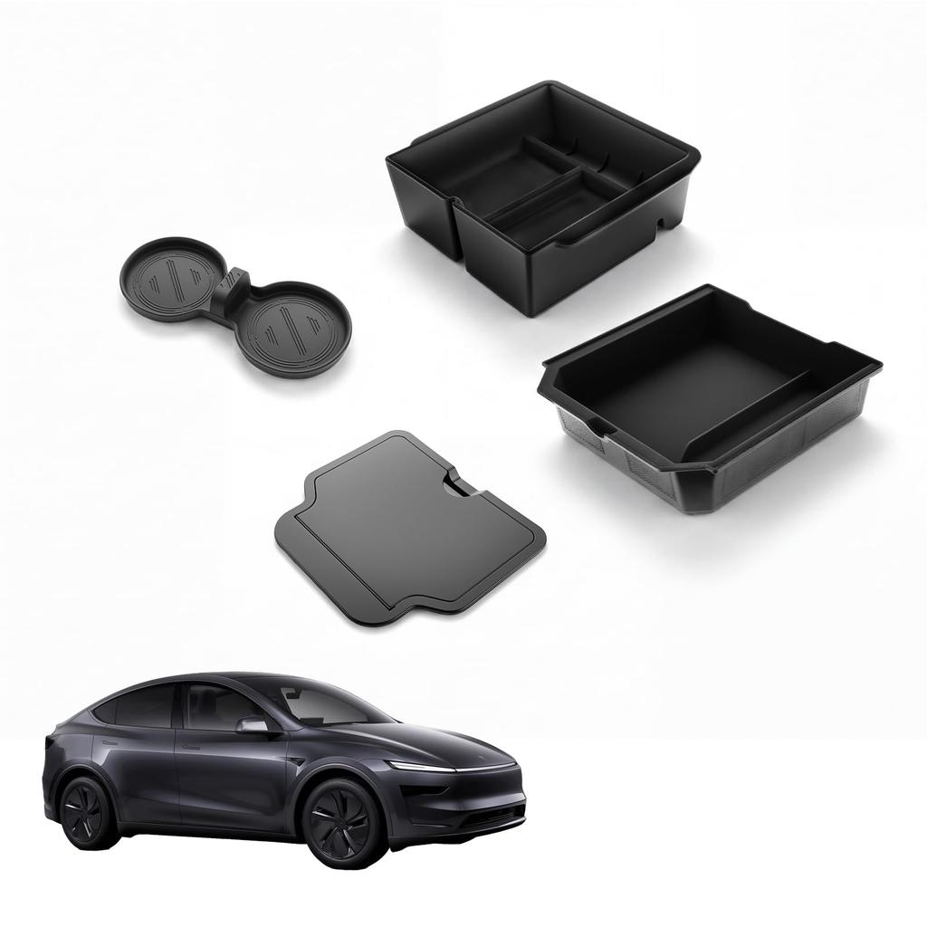 YONZEE Набор из 4 шт. Органайзер для центральной консоли для новой Tesla Model Y 3 YL, flocked, скрытое хранилище в подлокотнике, подстаканник, аксессуар для интерьера автомобиля 2025-2026