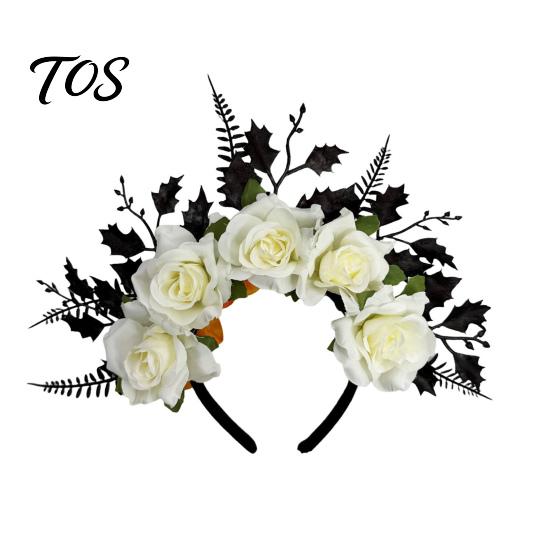 Vintage Rose Crown for Festivals Halloween Headband, Flower Leaf Hair Hoops Bands, Lightweight Floral Headpiece Daily Wear Gothic Hairband Cosplay