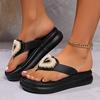 Лето 2024, модные повседневные однотонные шлепанцы, женские сандалии на платформе, модные шлепанцы с открытым носком