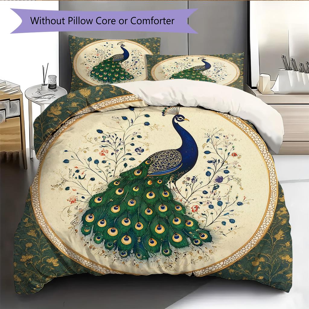 Peacock 2  Pattern Bedding Quilt Set Quilt Cover Pillowcase Home Decoration  Gift (1 * duvet cover + 2 * pillowcase, without core)