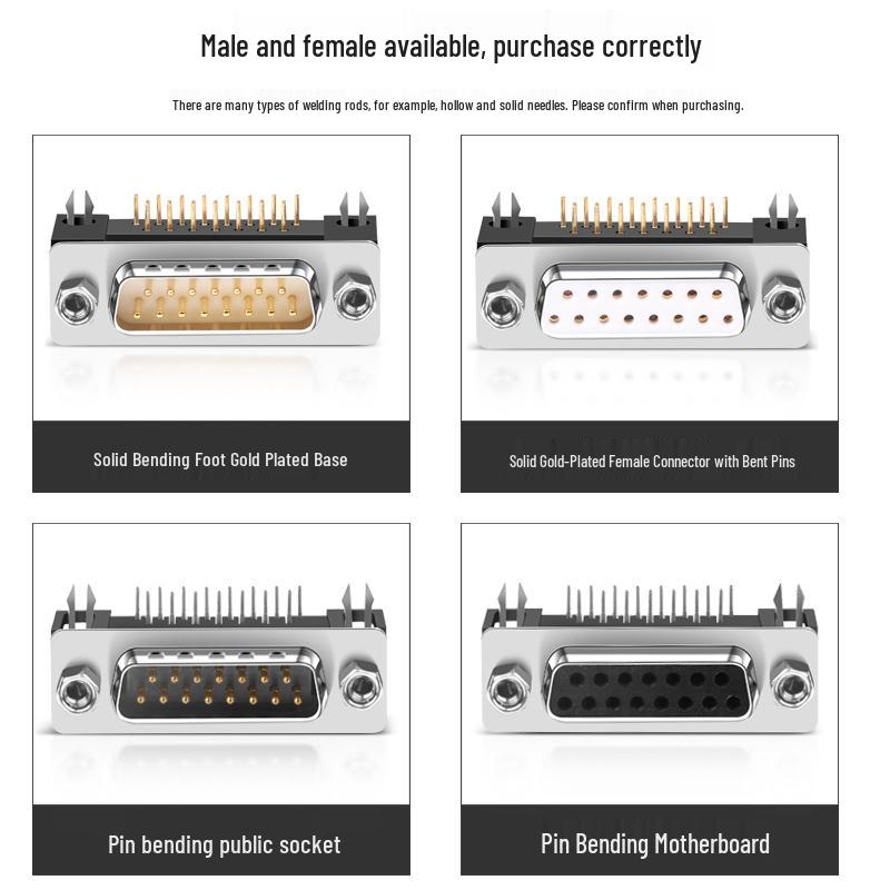 Industrial DB15 90° Right Angle Male-Female Solder Connector, 2-Row, 15-Pin Socket