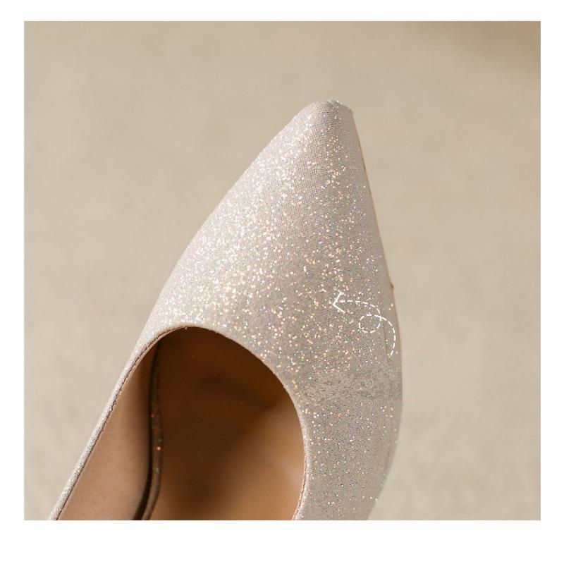 Летние туфли на высоком каблуке с золотыми блестками, узкие каблуки, водонепроницаемая платформа, туфли с острым носком для женщин весной