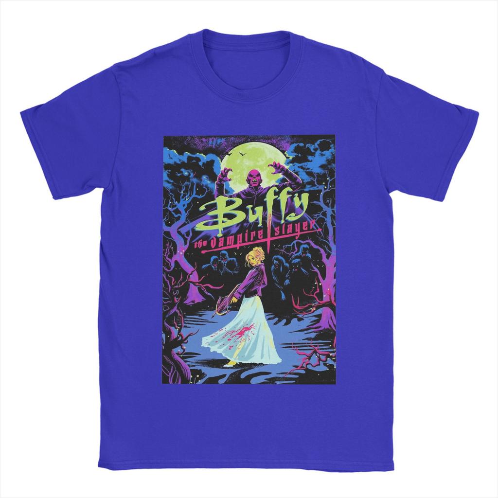 Мужские футболки Buffy the Vampires Slayer Футболки Фильм ужасов Топы из чистого хлопка Забавные футболки с коротким рукавом и круглым вырезом Футболка с принтом