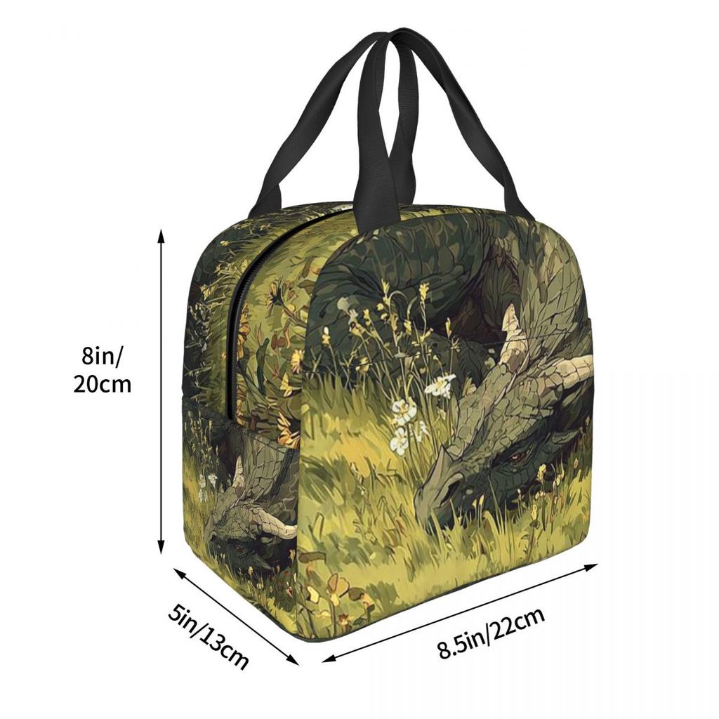 Green Dragon In The Forest Insulated Lunch Bag for Women Kids Portable Food Boxes Thermal Lunch Box Tote