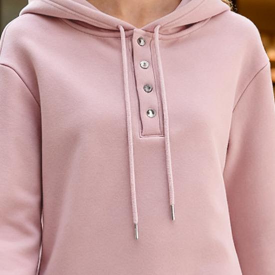 Women Hoodie Fall Long Sleeve Button Up Drawstring Hooded Sweatshirt Loose Fit Casual Thin Pullover Top