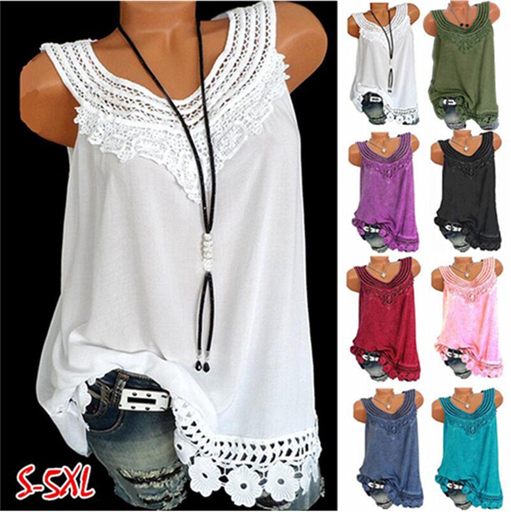Женская свободная майка без рукавов, блузка с элегантным кружевом в стиле бохо, больших размеров