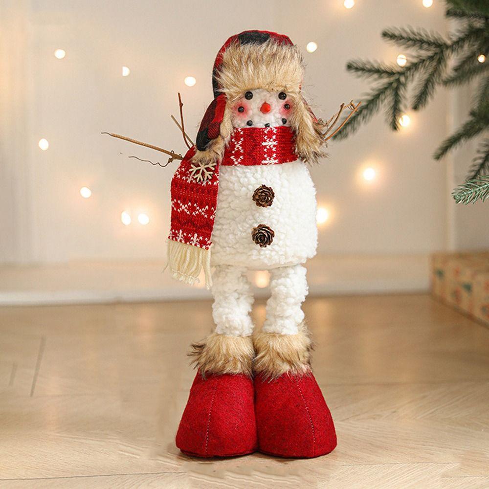 Cute Long Legs Snowman Ornaments Cartoon Plush Snowman Doll Toy Shopping Mall Hotel