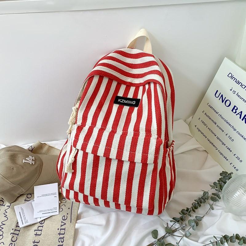 Striped Fashionable Pattern Student Canvas Backpack For Casual Daily Use