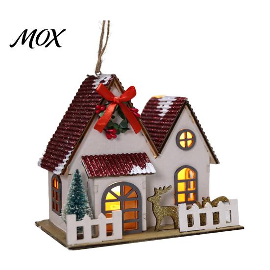 Festive Desk Ornament Christmas Village House Decoration, Light Up Winter Snow Scene Mini Lighted Decor Figurine, Rustic Holiday Tabletop for