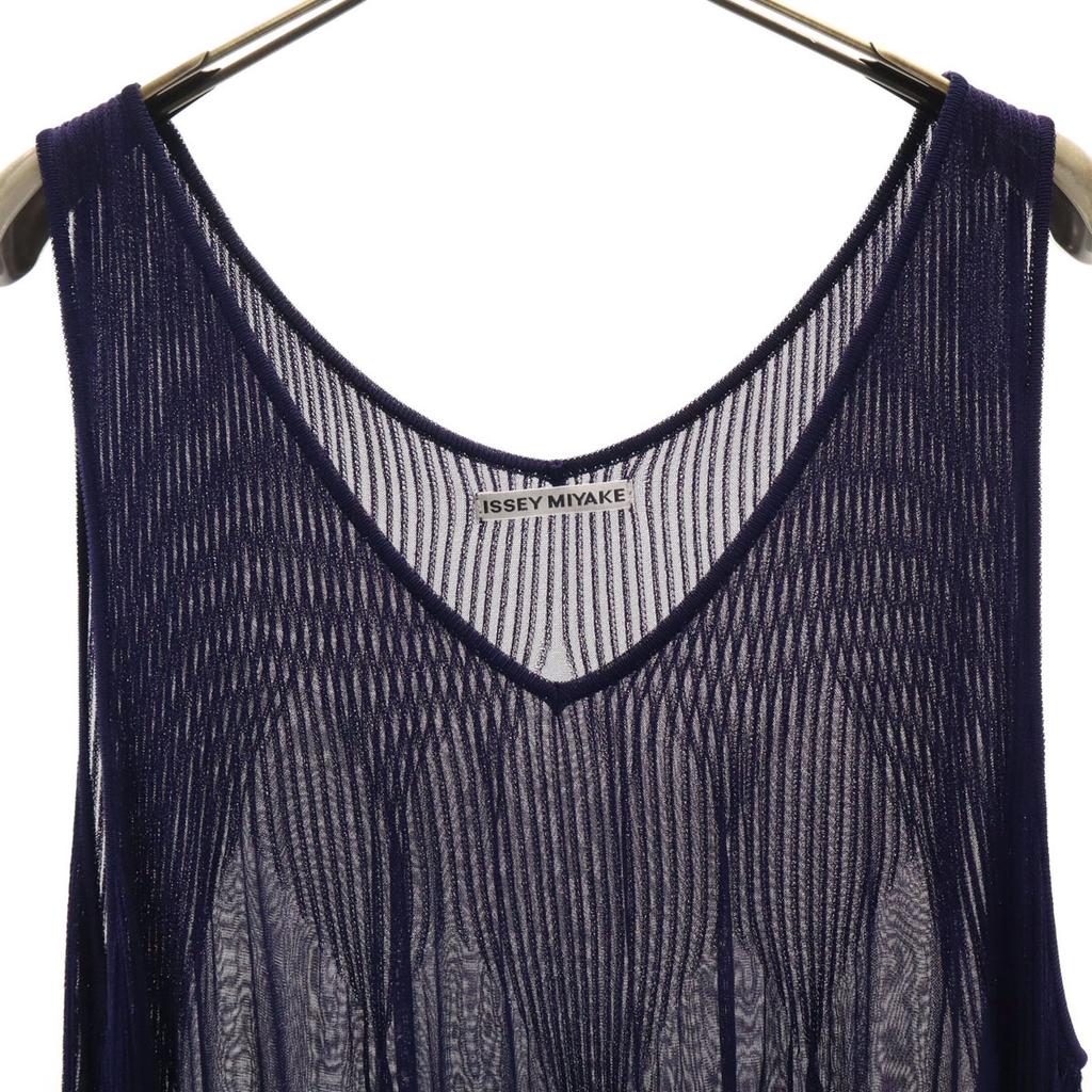 ISSEY MIYAKE made in Japan No sleeve Sheer one piece 2 Navy Women Used