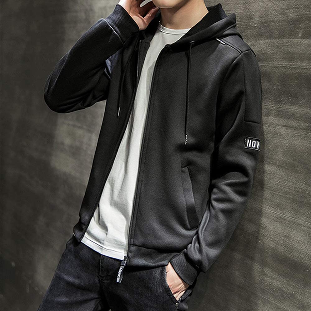 Autumn Clothing Parka Zip Up Parka Sweatshirt Coat Thick Tops Plain Long Sleeve Clothes Hooded Cool Zip Up Coat Spring Autumn Winter Black XL