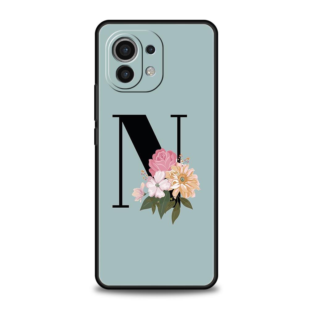 Чехол для телефона с цветочными буквами S для Xiaomi 14 13 12 11 Lite 13T 12T 11T Pro 9T Mi Poco X6 X5 M3 X3 Pro F5 F4 F3 5G, черный чехол
