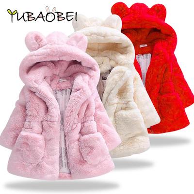 Пальто с кроличьими ушками, милые флисовые куртки из искусственного меха для маленьких девочек, детская плотная зимняя теплая верхняя одежда