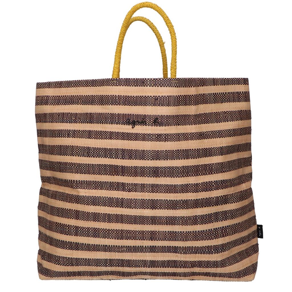 agnes b. MX02-03 Raffia Stripe Tote Bag Natural/Black/YellowUsed