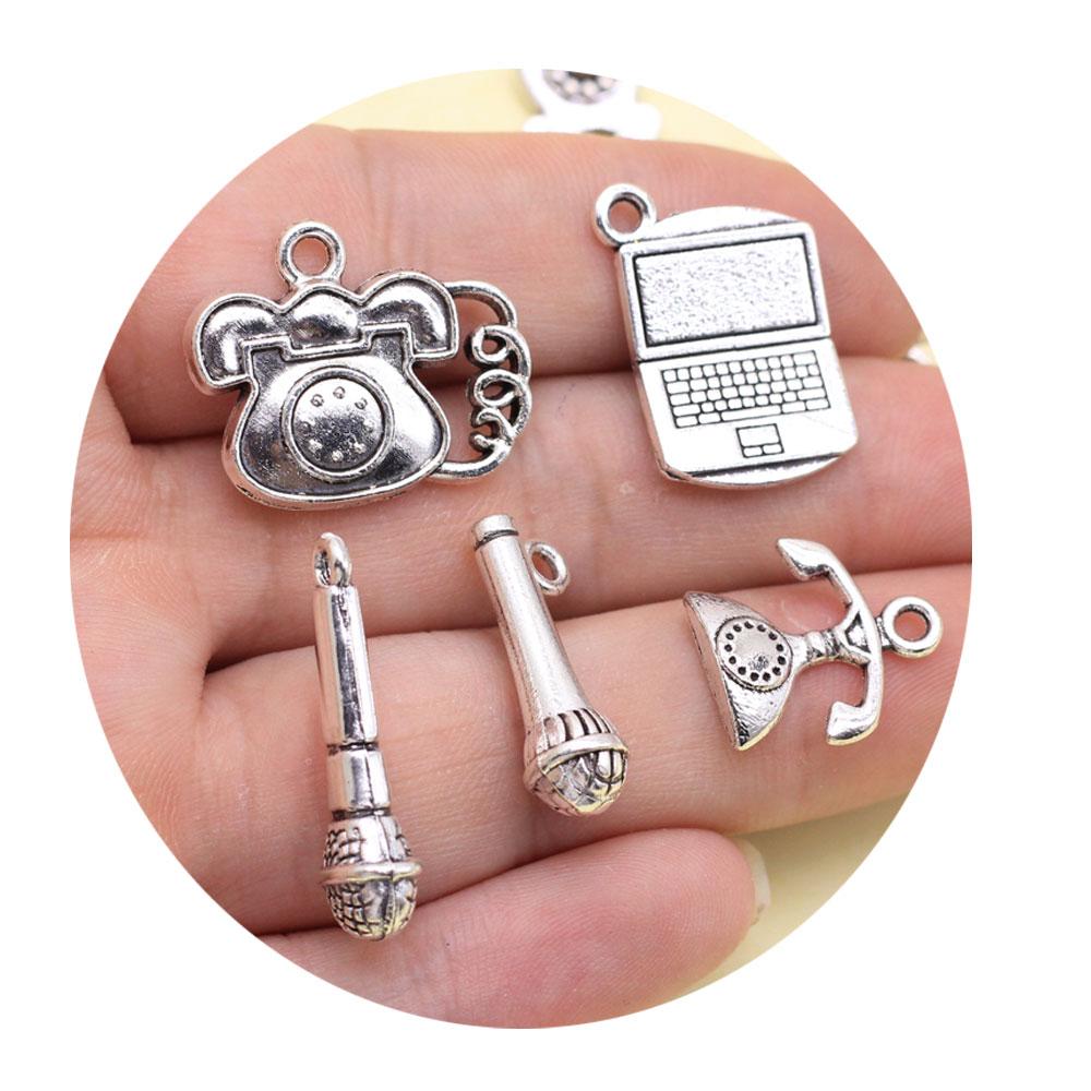 70pcs Mix Antique Silver Color Computer Phone Microphone Charms for Jewelry Pendant Bracelet Earrings Charms Diy Accessories