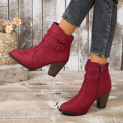 2025 Европейская и американская мода Новые женские туфли - Боковая молния Блочный каблук Круглый носок Туфли на высоком каблуке