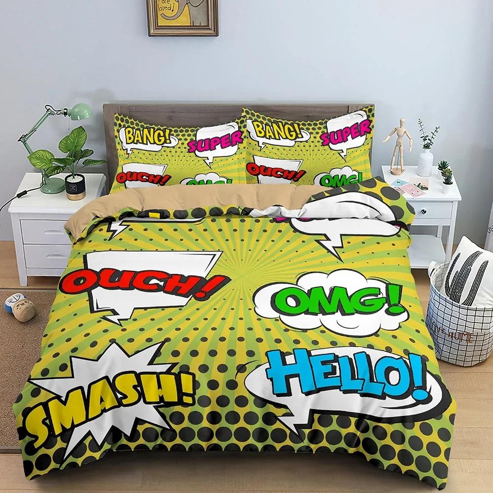 Comic Pattern Duvet Cover Queen King Cartoon Bedding Collection For Boys Girls Hippie Hip Hop Rock Style Polyester Comforter Cover